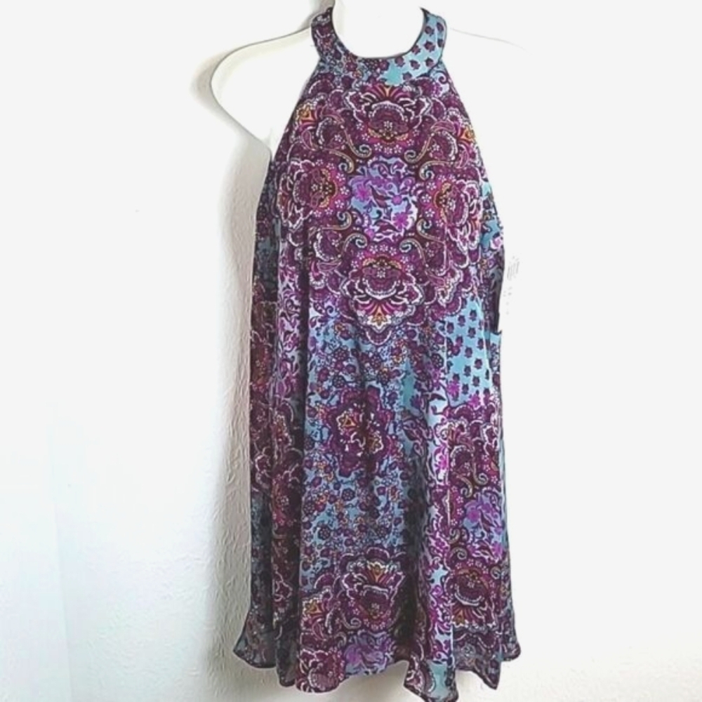 Speechless Halter Neckline Dress, Burgundy & Teal Print, Size Small, NWT